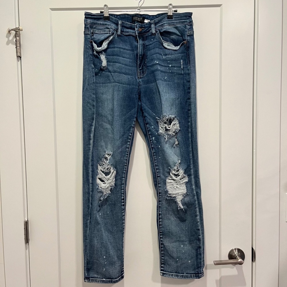Judy Blue Los Angeles Boyfriend Fit Distressed Paint Splatter Jeans 16W Medium